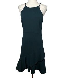 Aqua Womens Hunter Green Textured Ruffle Hem Halter Cocktail Dress Size M